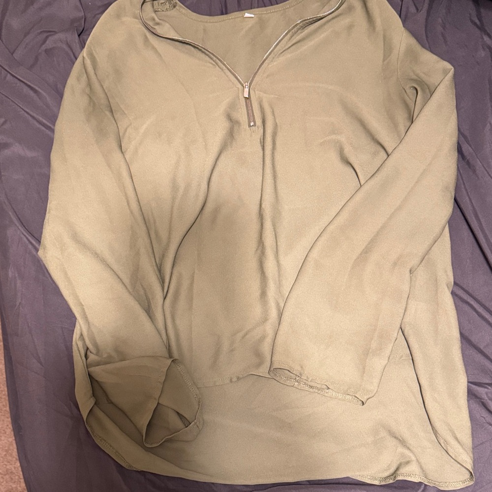 Olive Green Zip-Up Blouse